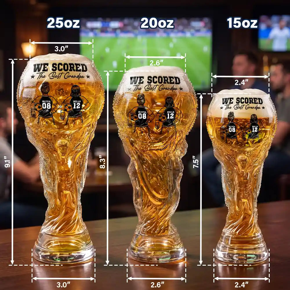 Kids Backside Line Art We Scored The Best Dad - Personalized Beer Glass