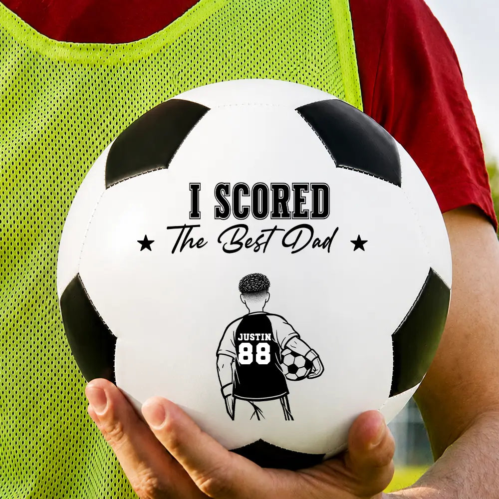 Kids Backside Line Art We Scored The Best Dad - Personalized Soccer Ball