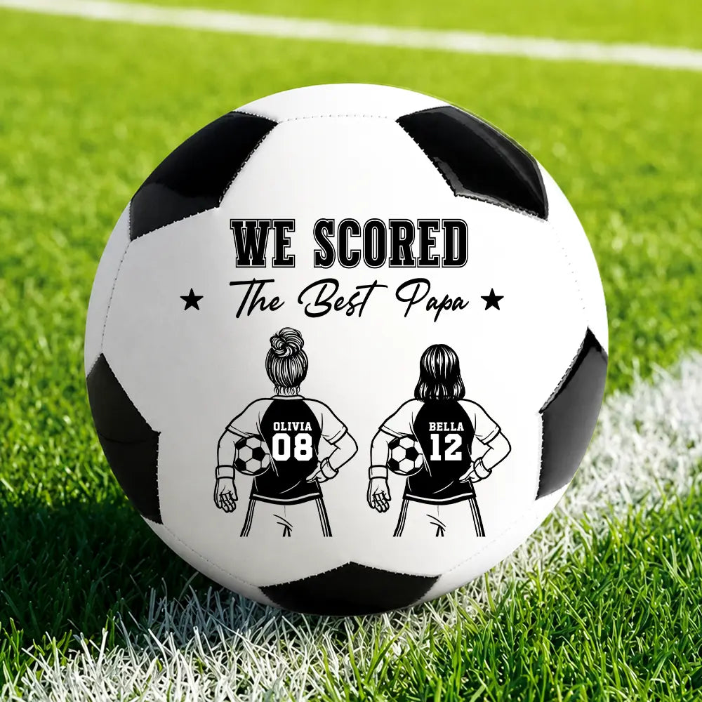 Kids Backside Line Art We Scored The Best Dad - Personalized Soccer Ball