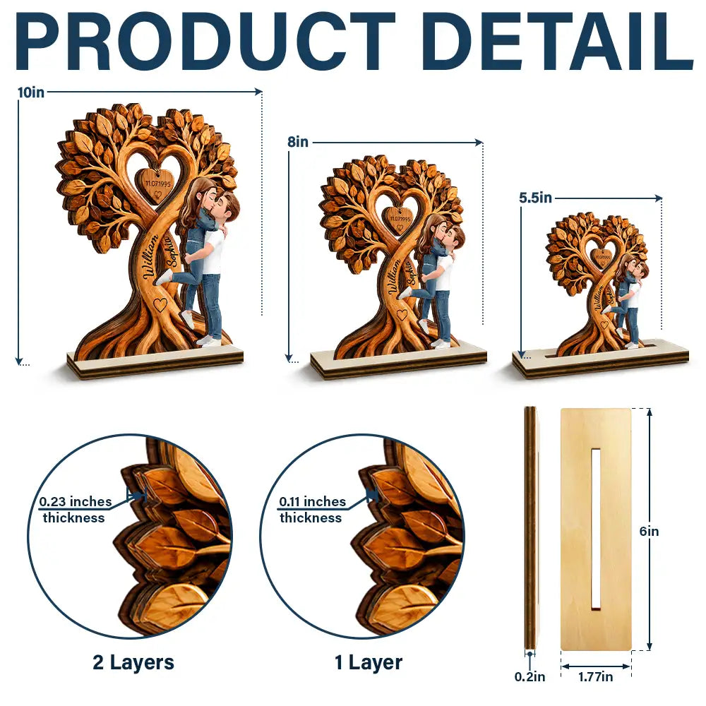 Kissing Couple Under Heart Tree - Personalized Custom Shaped Wooden Plaque