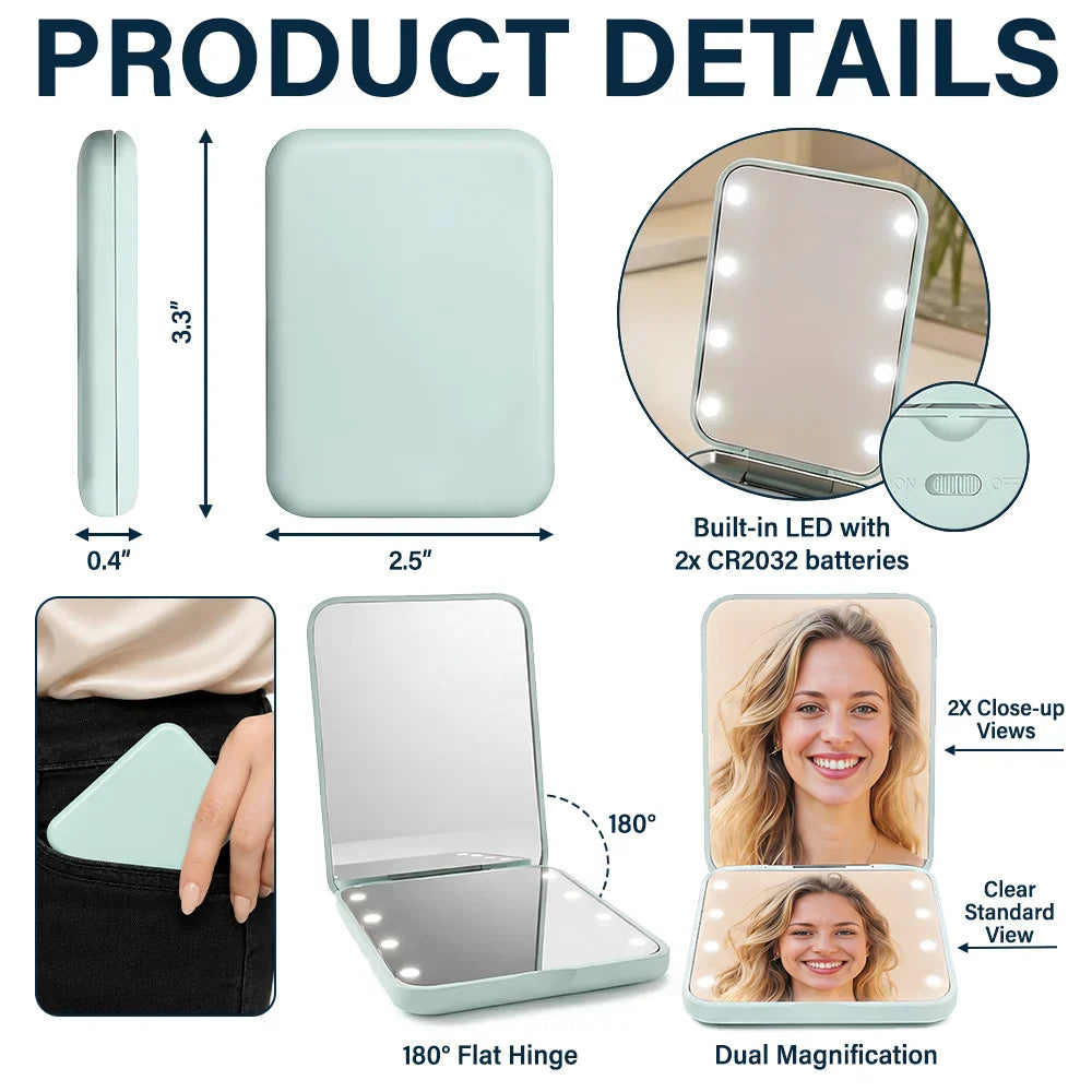 Custom Name & Birth Flower For Her, Sisters, Daughter, Besties - Personalized LED Compact Mirror