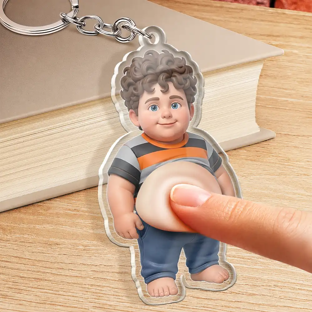 Custom Photo Cartoon Funny Belly Character Family Member - Personalized Squishy Acrylic Keychain