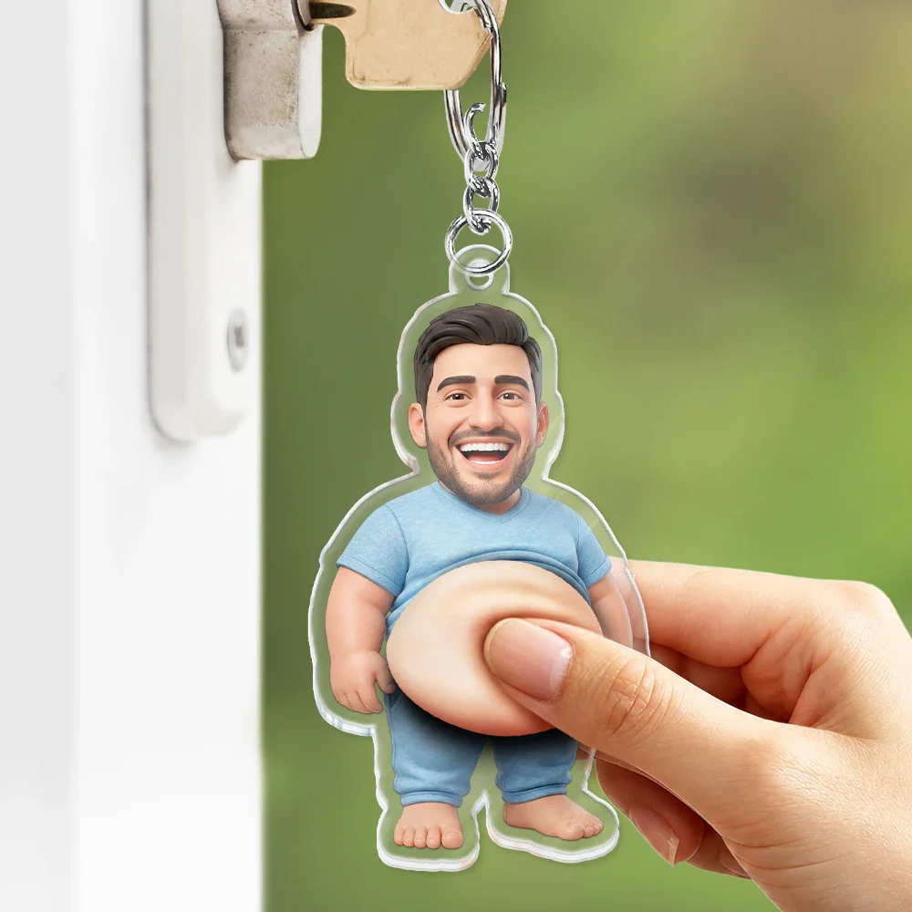 Custom Photo Cartoon Funny Belly Character Family Member - Personalized Squishy Acrylic Keychain
