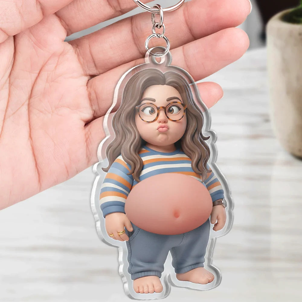 Custom Photo Cartoon Funny Belly Character Family Member - Personalized Squishy Acrylic Keychain