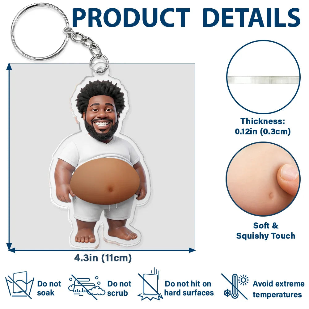 Custom Photo Cartoon Funny Belly Character Family Member - Personalized Squishy Acrylic Keychain
