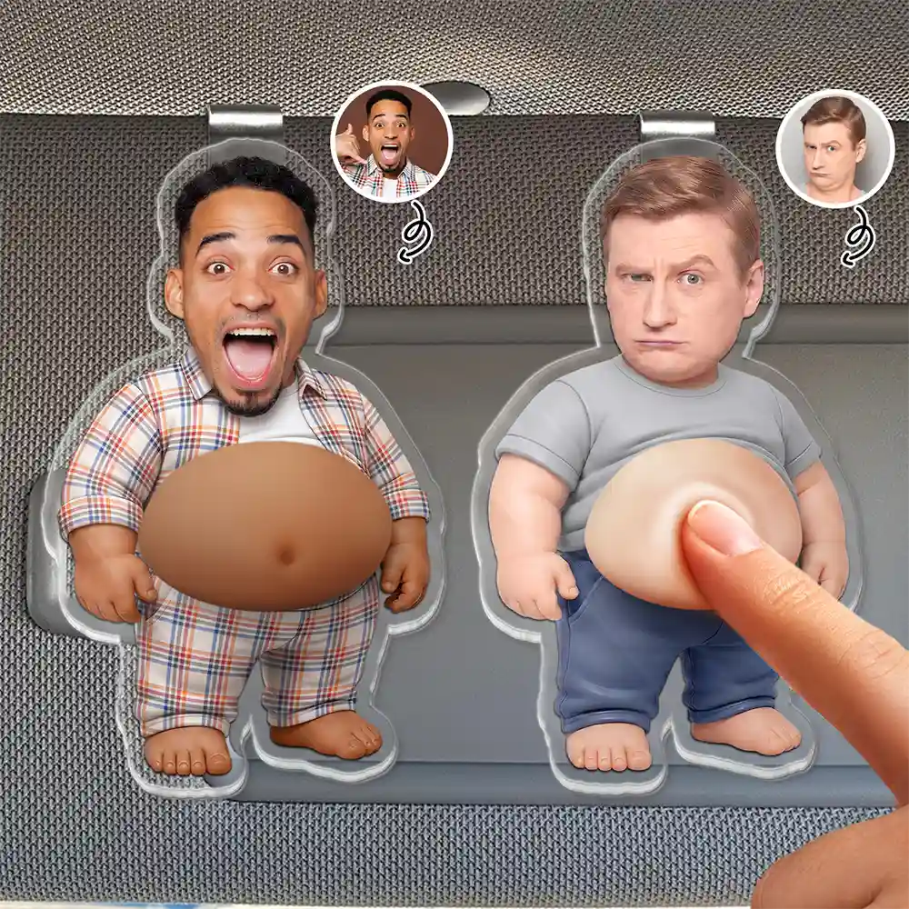 Custom Photo Belly Character Family Member - Personalized Squishy Acrylic Car Visor Clip