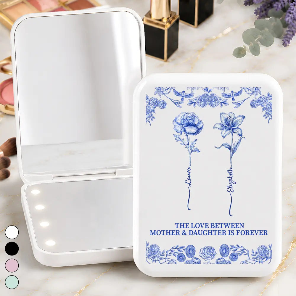 Love Between Mother Daughter Birth Flower Toile - Personalized LED Compact Mirror