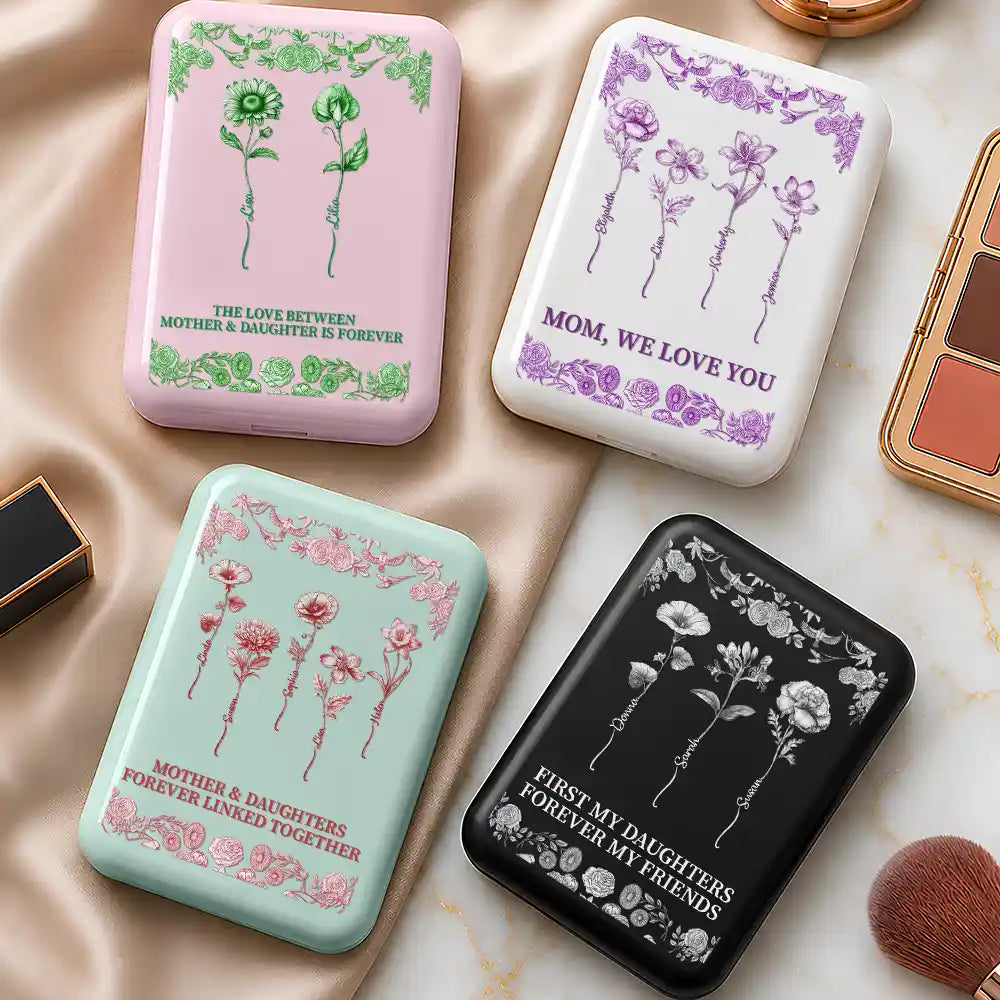 Love Between Mother Daughter Birth Flower Toile - Personalized LED Compact Mirror