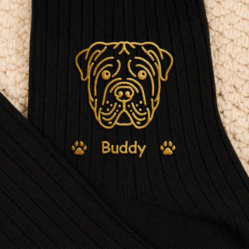 Lovely Pet Face And Name - Personalized Embroidered Socks