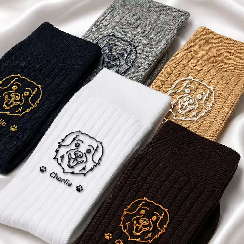 Lovely Pet Face And Name - Personalized Embroidered Socks