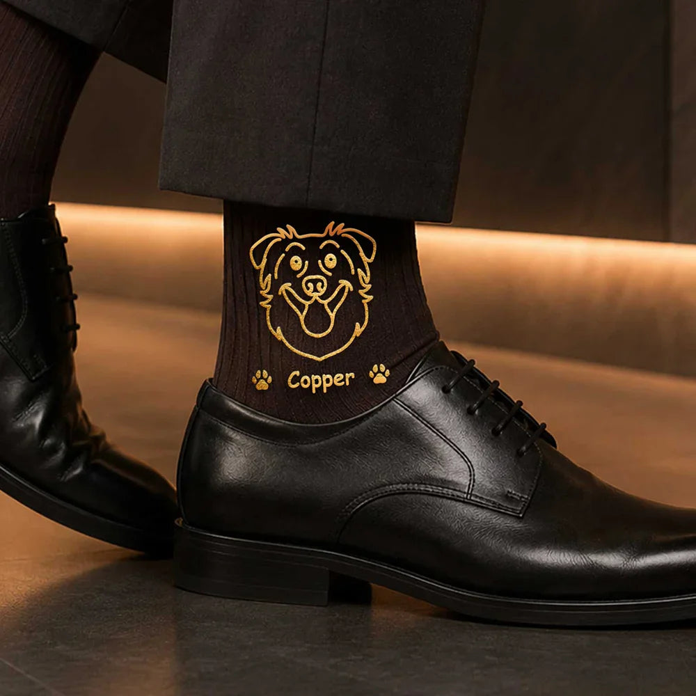 Lovely Pet Face And Name - Personalized Embroidered Socks