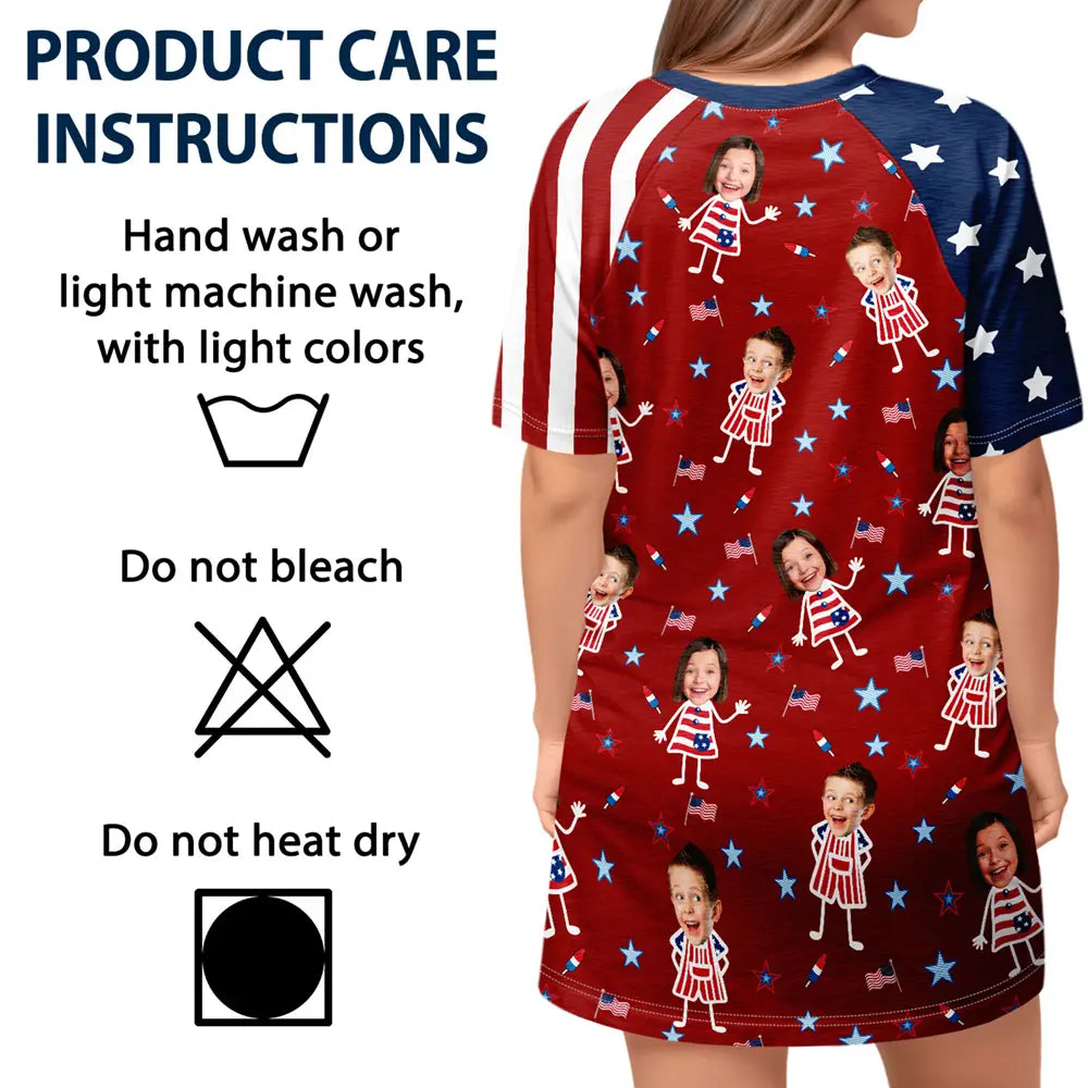 Custom Photo Stars & Stripes This Mom Grandma Belongs To - Personalized Women's Sleep Tee