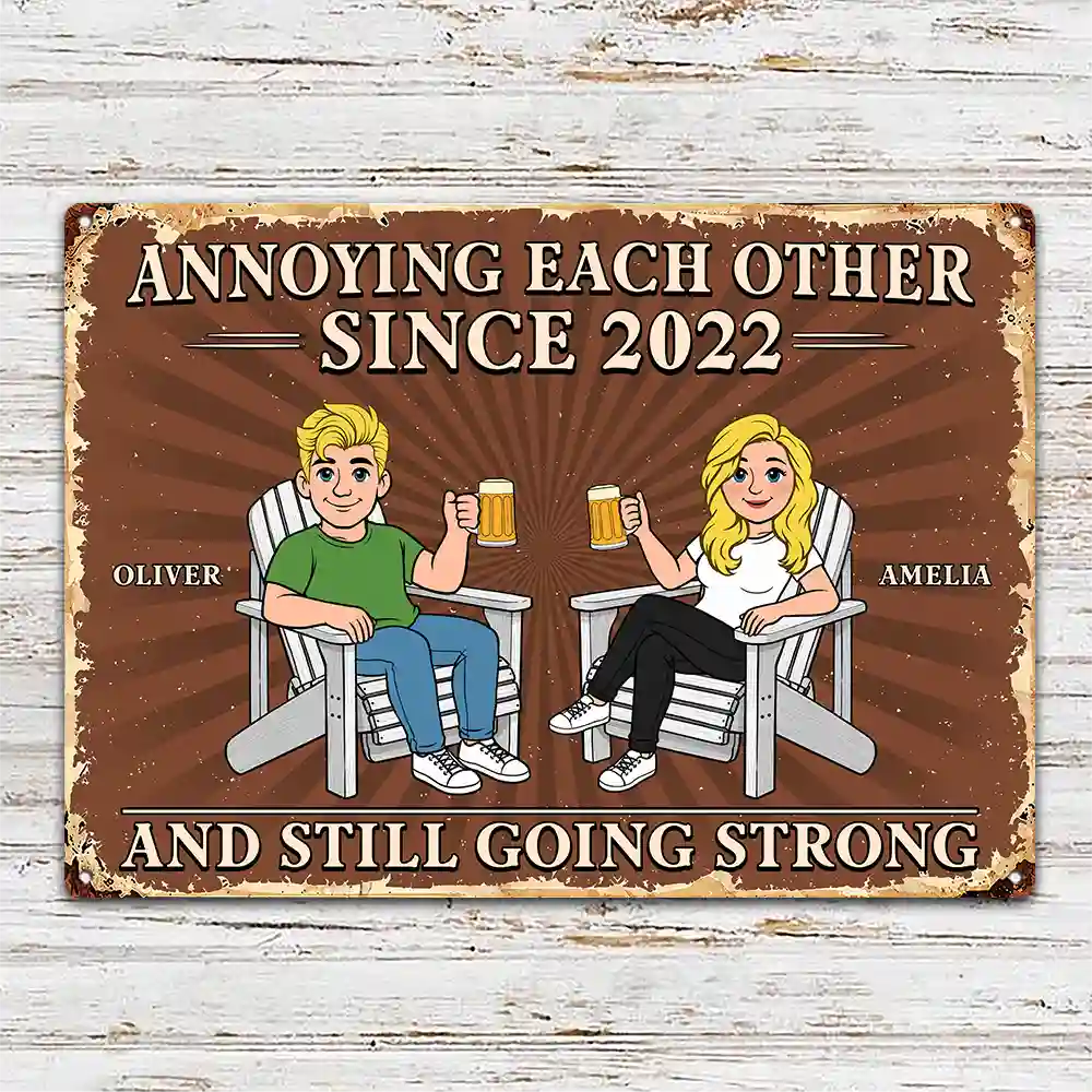 Annoying Each Other For Many Years Still Going Strong Retro Cartoon Couple - Personalized Classic Metal Signs