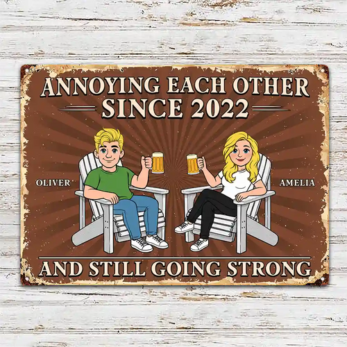 Annoying Each Other For Many Years Still Going Strong Retro Cartoon Couple - Personalized Classic Metal Signs