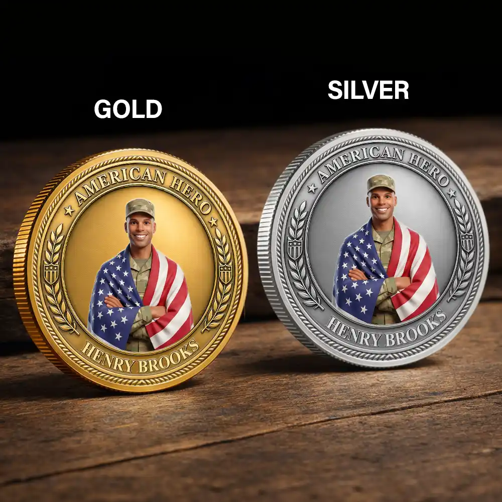 Custom Photo 3D Cartoon With US Accessories American Hero 250 Years Of Freedom - Personalized Commemorative Keepsake Coin