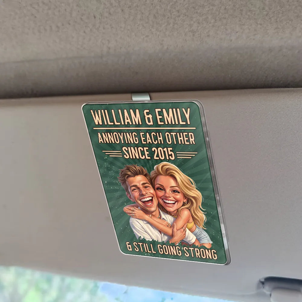 Custom Photo Caricature Vintage Annoying Each Other - Personalized Custom Shaped Acrylic Car Visor Clip