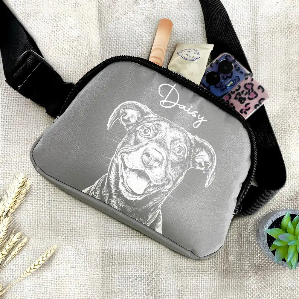 Custom Photo Pencil Sketch Besties Dog Cat Funny Portrait - Personalized Crossbody Belt Bag