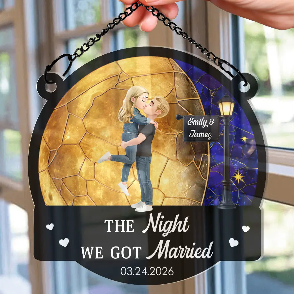Moon Phase Love You To The Moon And Back - Personalized Window Hanging Suncatcher Ornament