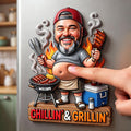 Funny Custom Face Grilling Lover - Personalized Gifts For Grilling Lover Anti-collision Acrylic Fridge Magnet 05PGTI190626