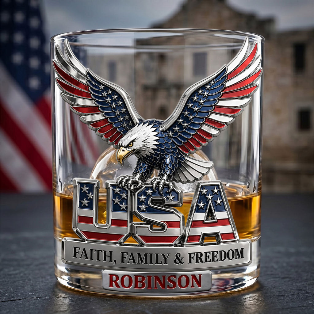 USA Strong Eagle Round Glass - Personalized Gifts For Patriots 02QHTI100626