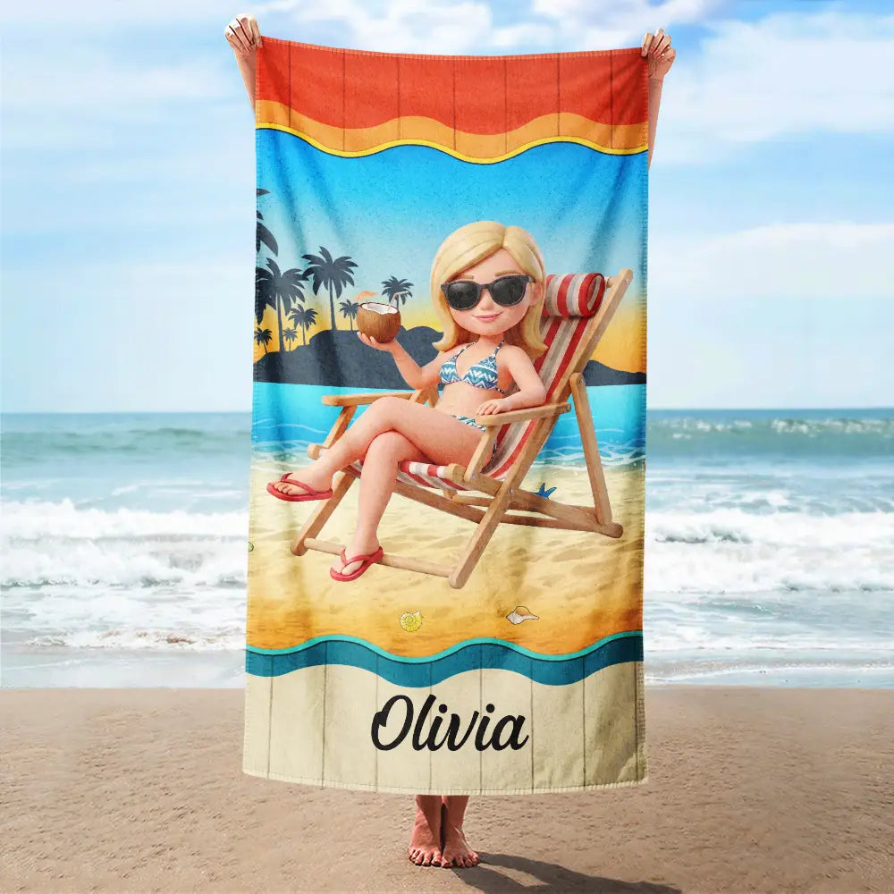 Custom Photo 3D Summer Concept Traveling Beach Poolside Swimming Picnic Vacation - Personalized Beach Towel