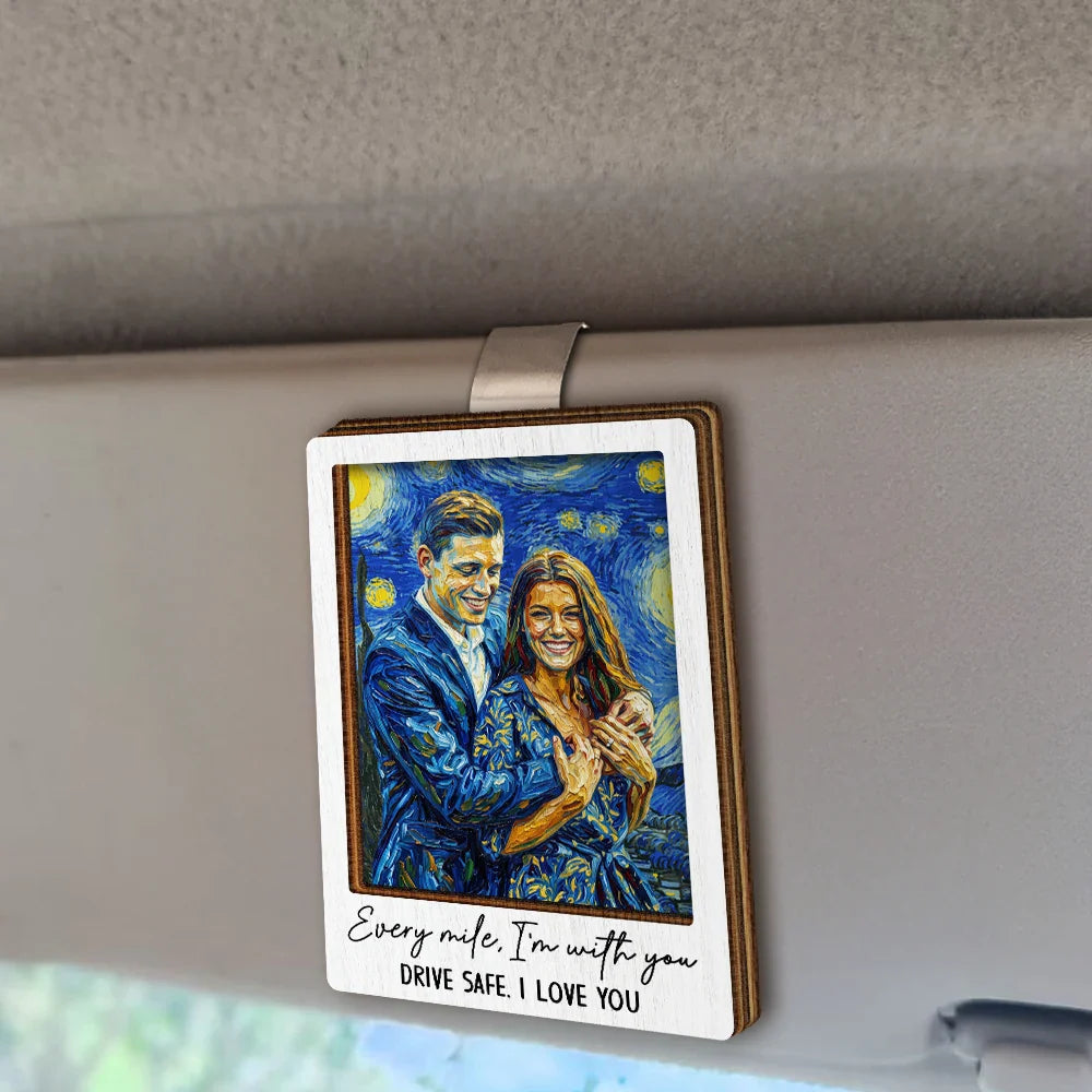 Custom Photo Starry Night Drive Safe Handsome Romantic Couple - Personalized Custom Shaped Car Visor Clip