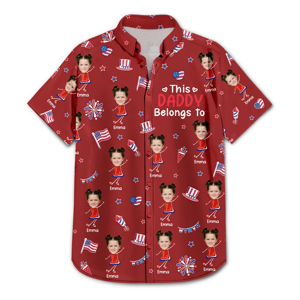 Custom Photo Stars & Stripes This Grandpa Belongs To Kids - Personalized Hawaiian Shirt