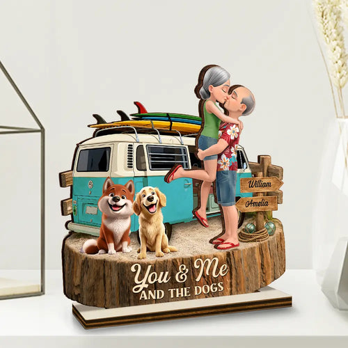 Beach Vibe You And Me And The Dogs - Personalized Custom Shaped Wooden Plaque