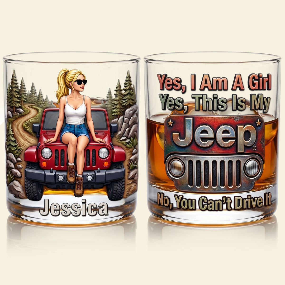 Off-Road Girl 11oz Round Glass - Personalized Gifts For Travel Lover Girl Glass 04HUTI090626