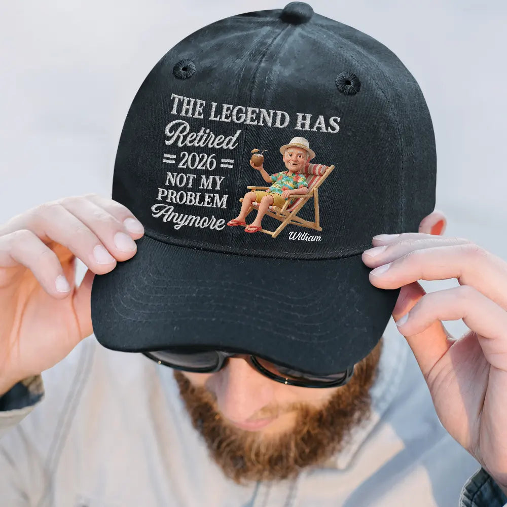 Custom Photo 3D Summer Concept The Legend Has Retired Not My Problem Anymore - Personalized Vintage Washed Denim Cap
