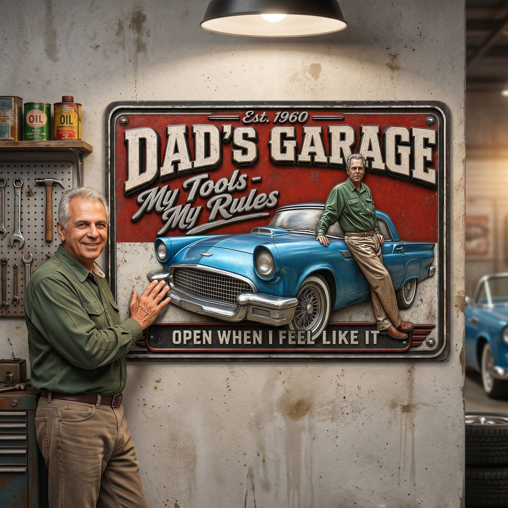 Retro Car Garage Dad Metal Sign - Personalized Custom Photo Gifts For Dads 03HUTI200526