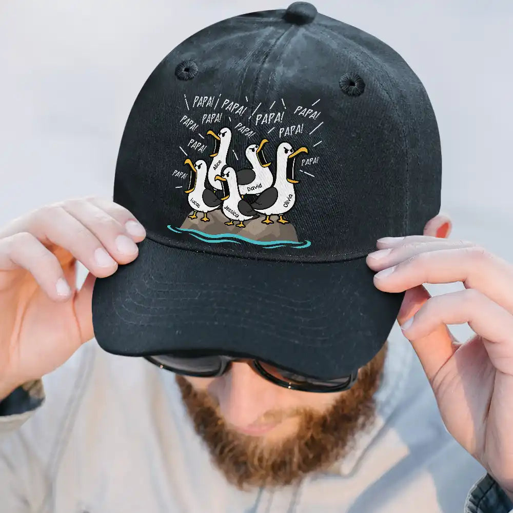 Funny Screaming Seagull - Personalized Vintage Washed Denim Cap