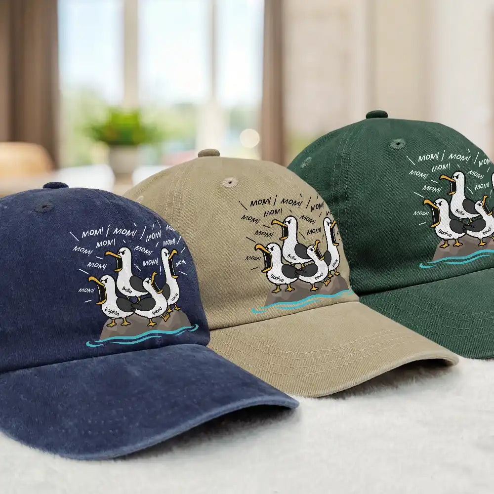 Funny Screaming Seagull - Personalized Vintage Washed Denim Cap