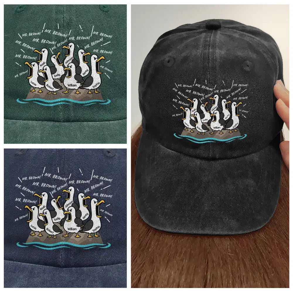 Funny Screaming Seagull - Personalized Vintage Washed Denim Cap