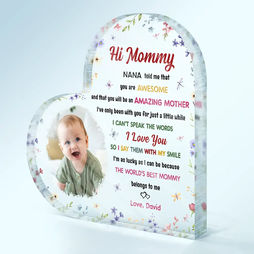Custom Photo The World's Best Mommy Belongs To Me - Personalized Heart Shaped Acrylic Plaque
