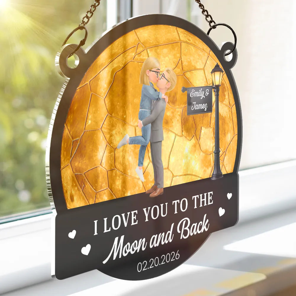 Moon Phase Love You To The Moon And Back - Personalized Window Hanging Suncatcher Ornament
