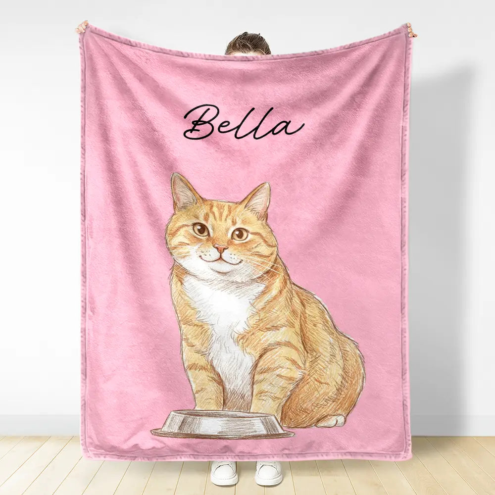 Custom Photo Colored Pencil Sketch Dog Cat Pet Portrait - Personalized Fleece Blanket, Sherpa Blanket