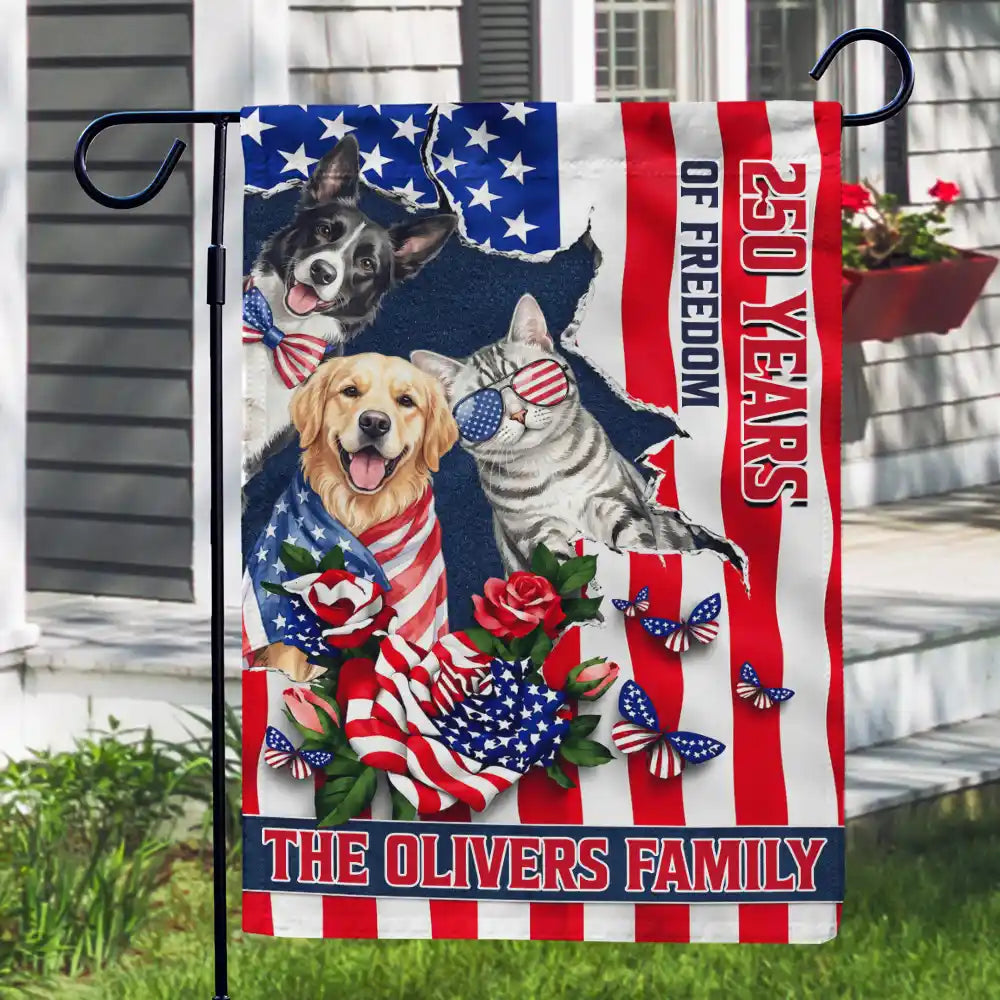 Custom Photo Watercolor With US Accessories Patriotic Dog Cat 250 Years Of Freedom - Personalized Flag