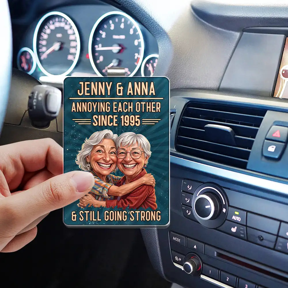 Custom Photo Caricature Vintage Annoying Each Other - Personalized Custom Shaped Acrylic Car Visor Clip