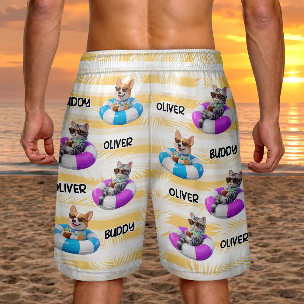 Custom Photo 3D Summer Concept Poolside Beach Vacation Dog Cat - Personalized Unisex Beach Shorts
