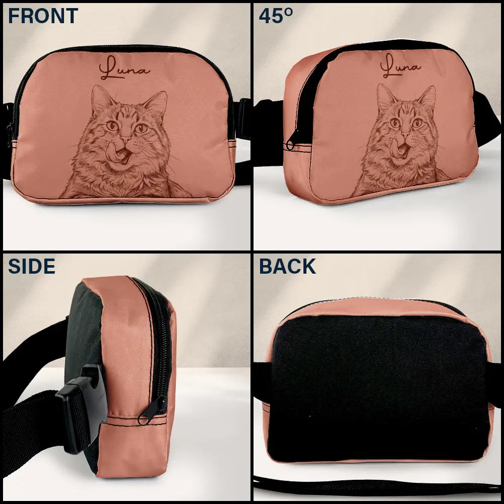 Custom Photo Pencil Sketch Besties Dog Cat Funny Portrait - Personalized Crossbody Belt Bag