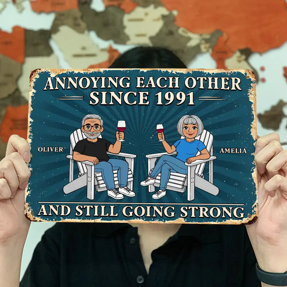 Annoying Each Other For Many Years Still Going Strong Retro Cartoon Couple - Personalized Classic Metal Signs
