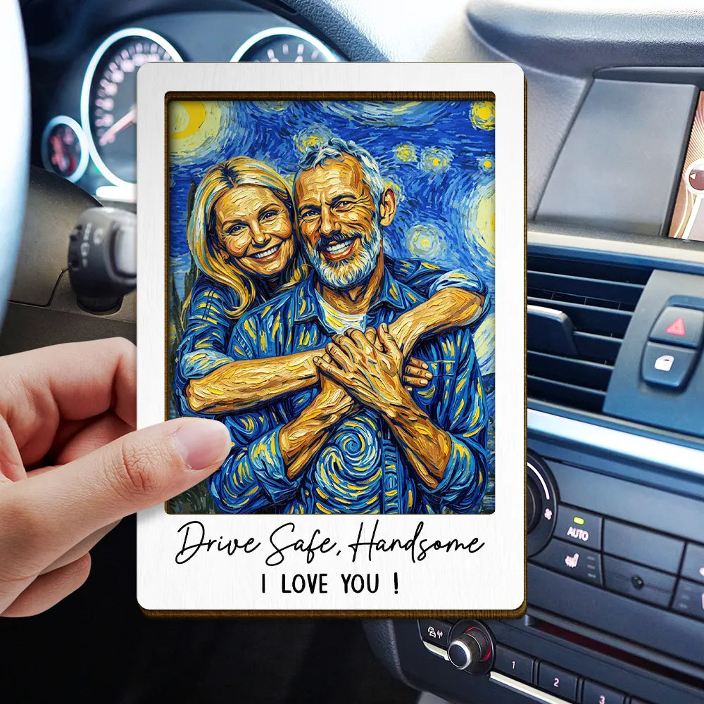 Custom Photo Starry Night Drive Safe Handsome Romantic Couple - Personalized Custom Shaped Car Visor Clip