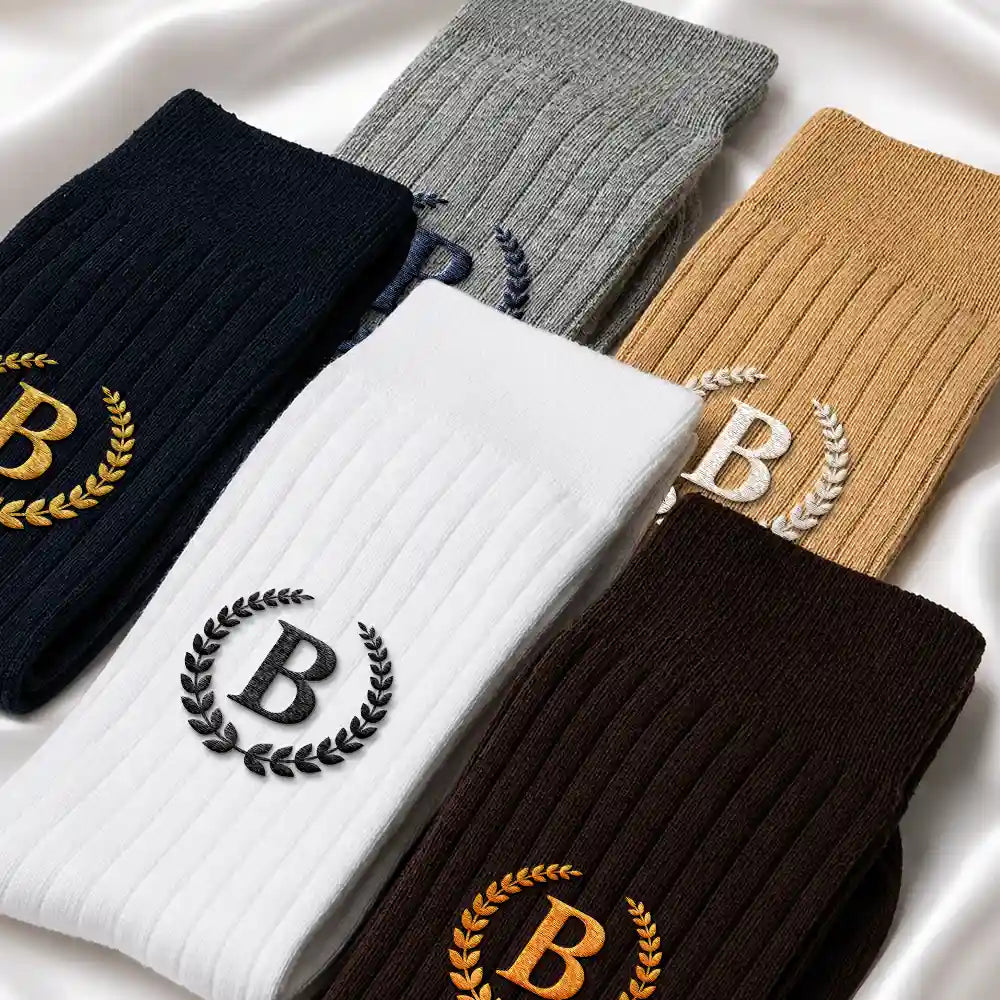 Monogram Vintage Monogram Initial Name - Personalized Embroidered Socks