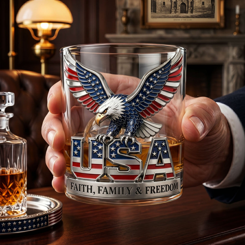USA Strong Eagle Round Glass - Personalized Gifts For Patriots 02QHTI100626
