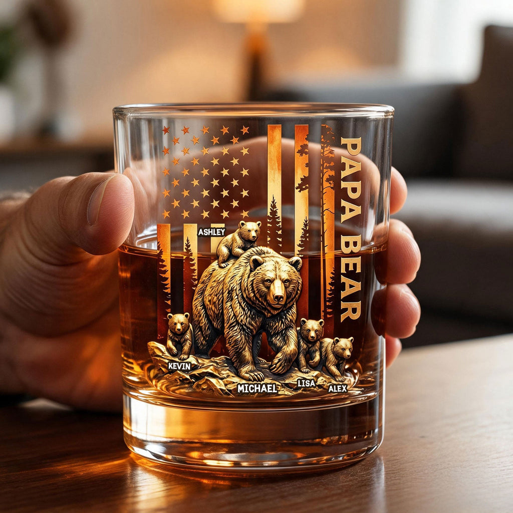 Papa Bear Round Glass - Personalized Gifts For Dad 02nati110526