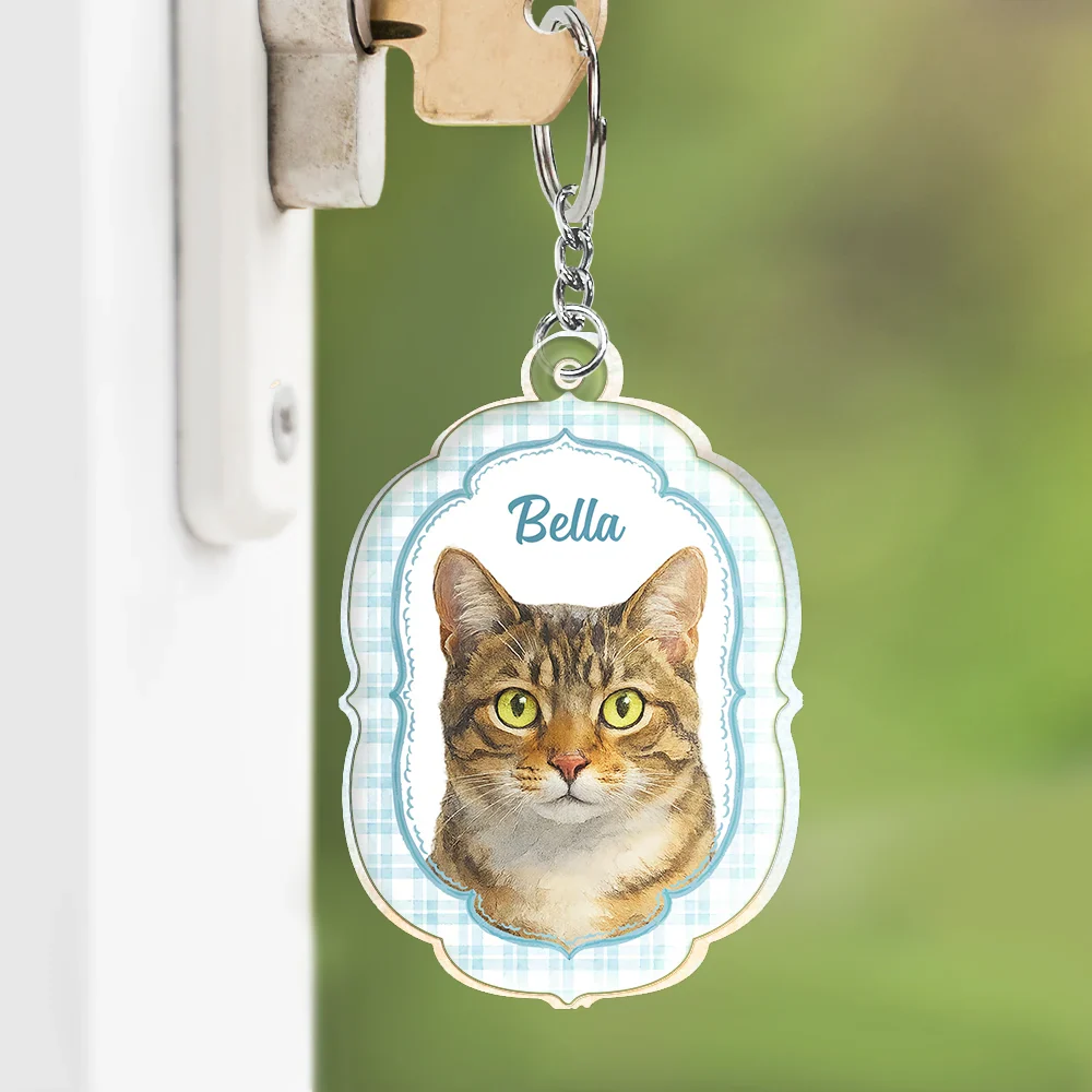Custom Photo Realistic Watercolor Art Dog Cat Pet Baby Portrait Vintage - Personalized Acrylic Keychain
