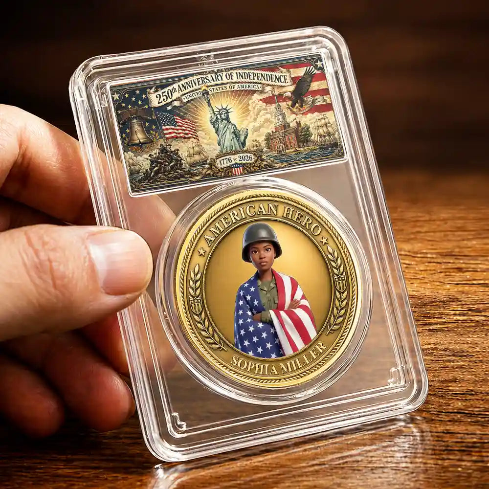 Custom Photo 3D Cartoon With US Accessories American Hero 250 Years Of Freedom - Personalized Commemorative Keepsake Coin
