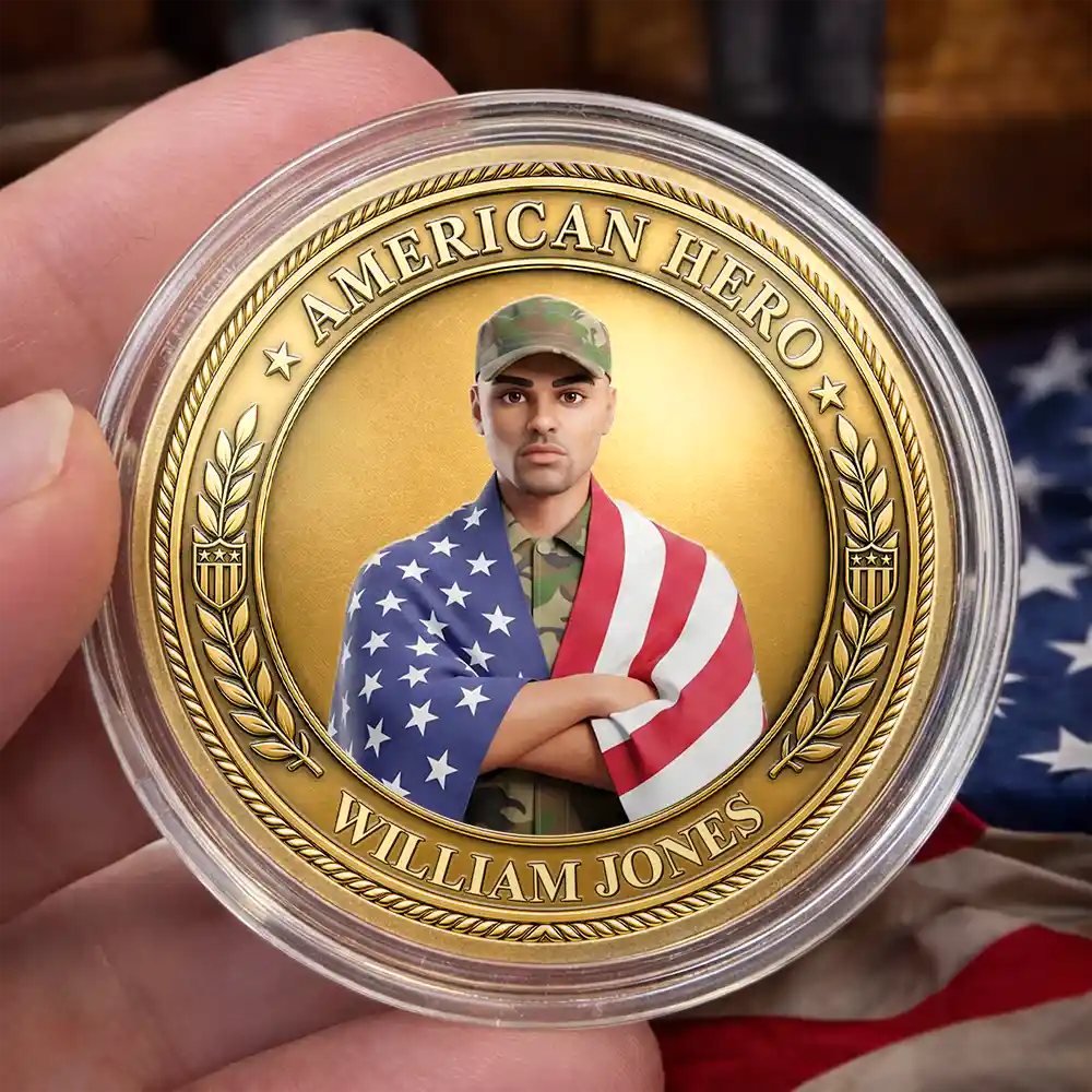 Custom Photo 3D Cartoon With US Accessories American Hero 250 Years Of Freedom - Personalized Commemorative Keepsake Coin