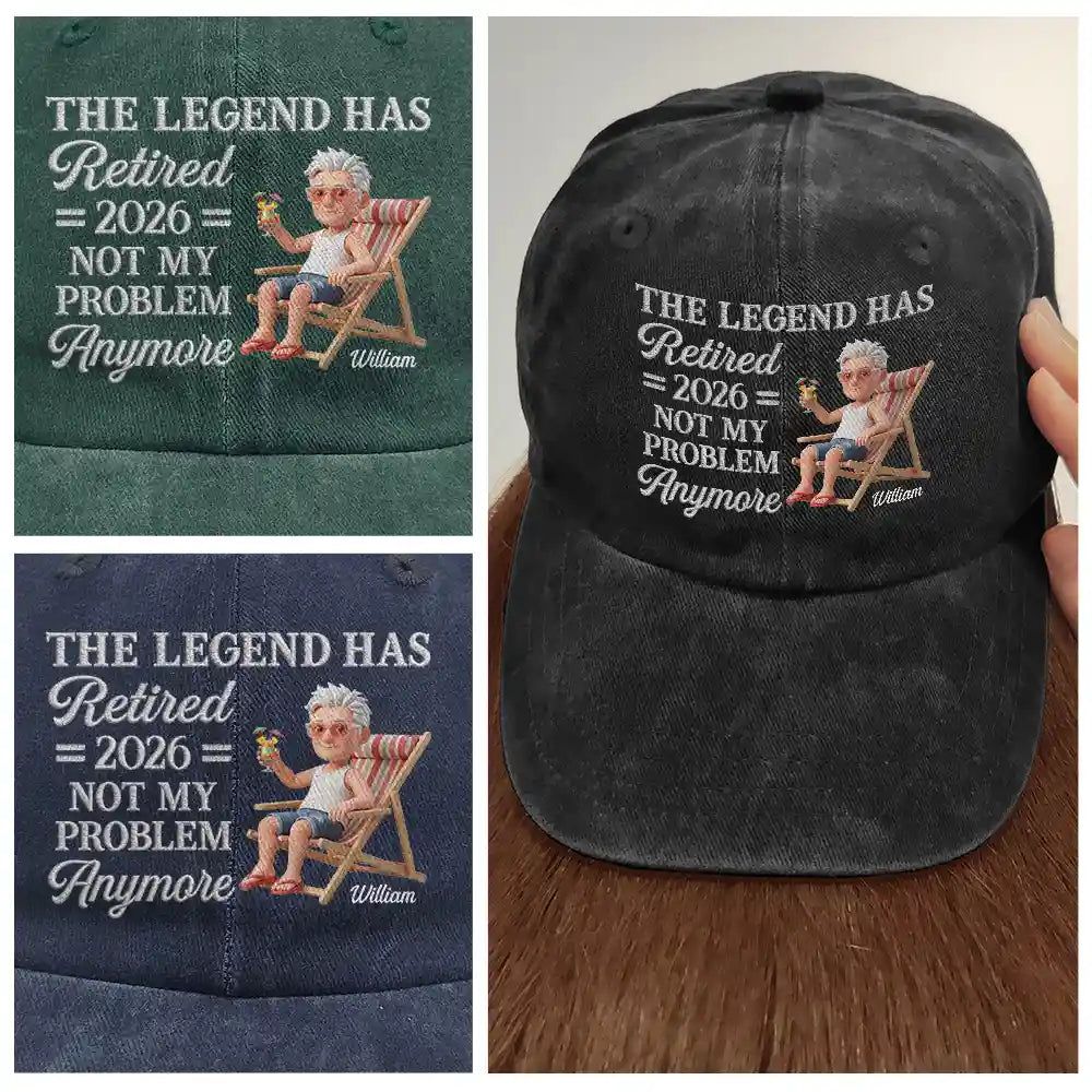 Custom Photo 3D Summer Concept The Legend Has Retired Not My Problem Anymore - Personalized Vintage Washed Denim Cap